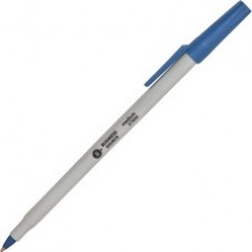 Business Source Medium Point Ballpoint Stick Pens - Medium Pen Point - Blue - Light Gray Barrel - 12 / Dozen