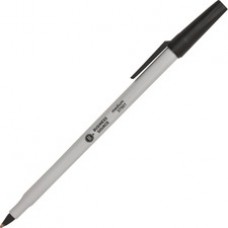 Business Source Medium Point Ballpoint Stick Pens - Medium Pen Point - Black - Light Gray Barrel - 12 / Dozen