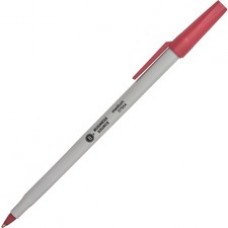 Business Source Medium Point Ballpoint Stick Pens - Medium Pen Point - Red - Light Gray Barrel - 12 / Dozen