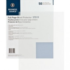 Business Source Full Sheet Top Load Poly Sheet Protectors - 3.1 mil Thickness - For Letter 8 1/" x 11" Sheet - Rectangular - Clear - Polypropylene - 50 / Box