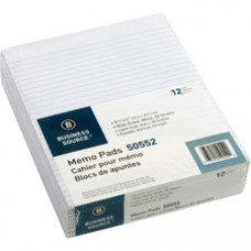 Business Source Glued Top Ruled Memo Pads - Letter - 50 Sheets - Glue - 16 lb Basis Weight - 8 1/2" x 11" - White Paper - 12 / Dozen