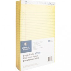 Business Source Micro - Perforated Legal Ruled Pads - Legal - 50 Sheets - 0.34" Ruled - 16 lb Basis Weight - 8 1/2" x 14" - Canary Paper - Micro Perforated, Easy Tear, Sturdy Back - 12 / Dozen