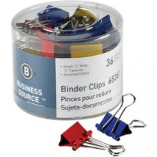 Business Source Colored Fold-back Binder Clips - Small - 0.8" Width - 0.37" Size Capacity - 36 / Pack - Assorted - Steel