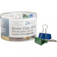 Business Source Colored Fold-back Binder Clips - Medium - 1.3" Width - 0.63" Size Capacity - 24 / Pack - Assorted - Steel