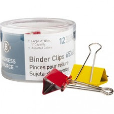 Business Source Colored Fold-back Binder Clips - Large - 2" Width - 1" Size Capacity - 12 / Pack - Assorted - Steel