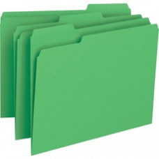 Business Source Color-coding 1-Ply File Folders - Letter - 8 1/2" x 11" Sheet Size - 1/3 Tab Cut - Assorted Position Tab Location - 11 pt. Folder Thickness - Green - Recycled - 100 / Box