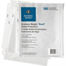 Business Source Economy Weight Sheet Protectors - 11" Height x 9" Width - 2 mil Thickness - For Letter 8 1/2" x 11" Sheet - Ring Binder - Rectangular - Semi Clear - Polypropylene - 100 / Pack