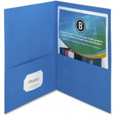 Business Source Two-Pocket Folders - Letter - 8 1/2" x 11" Sheet Size - 125 Sheet Capacity - 2 Inside Front & Back Pocket(s) - Paper - Blue - Recycled - 25 / Box