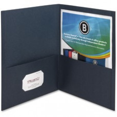Business Source Two-Pocket Folders - Letter - 8 1/2" x 11" Sheet Size - 125 Sheet Capacity - 2 Inside Front & Back Pocket(s) - Paper - Dark Blue - Recycled - 25 / Box