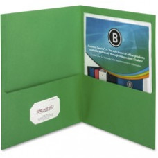 Business Source Two-Pocket Folders - Letter - 8 1/2" x 11" Sheet Size - 125 Sheet Capacity - 2 Inside Front & Back Pocket(s) - Paper - Green - Recycled - 25 / Box