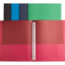 Business Source Storage Pockets Fastener Folders - Letter - 8 1/2" x 11" Sheet Size - 100 Sheet Capacity - 3 x Prong Fastener(s) - 2 Inside Front & Back Pocket(s) - Leatherette - Assorted - Recycled - 25 / Box