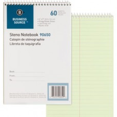 Business Source Steno Notebook - 60 Sheets - Coilock - Gregg Ruled - 6" x 9" - Green Tint Paper - Stiff-back - 1 / Each
