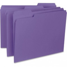 Business Source 1/3-cut Colored Interior File Folders - Letter - 8 1/2" x 11" Sheet Size - 1/3 Tab Cut - Assorted Position Tab Location - 11 pt. Folder Thickness - Stock - Purple - Recycled - 100 / Box