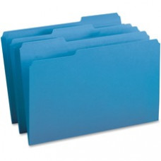 Business Source 1/3-cut Tab Legal Colored File Folders - Legal - 8 1/2" x 14" Sheet Size - 1/3 Tab Cut - Assorted Position Tab Location - 11 pt. Folder Thickness - Stock - Blue - Recycled - 100 / Box