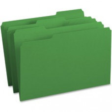 Business Source 1/3-cut Tab Legal Colored File Folders - Legal - 8 1/2" x 14" Sheet Size - 1/3 Tab Cut - Assorted Position Tab Location - 11 pt. Folder Thickness Stock - Green - Recycled - 100 / Box