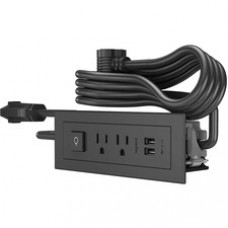 Wiremold Furniture Power Center Cord - 2 x AC Power, 2 x USB - 10 ft Cord - 3.10 A Current - Surface-mountable - Black