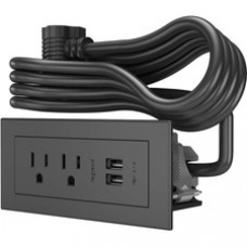 Wiremold Furniture Power Center Cord - 2 x AC Power, 2 x USB - 10 ft Cord - 3.10 A Current - Surface-mountable - Black