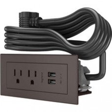 Wiremold Wiremold Radiant Furniture Power Center (2) Outlet (2) USB, Brown - 2 x AC Power, 2 x USB - 3.10 A Current - Surface-mountable - Brown