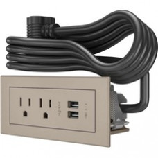 C2G Wiremold Radiant Furniture Power Center (2) Outlet (2) USB, Nickel - 2 x AC Power, 2 x USB - 3.10 A Current - Surface-mountable - Nickel