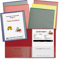 C-Line School-To-Home Folder - 2 Front & Back Pocket(s) - Polypropylene - Red, Orange, Yellow, Blue, Green, Purple - 36 / Box