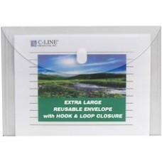 C-Line Biodegradable Reusable XL Poly Envelope - Hook & Loop Closure, Side Loading, Clear, 5/PK, 35107