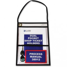 C-Line Two Pocket Shop Ticket Holders with Hanging Straps, Stitched - Both Sides Clear, 9 x 12, 15/BX, 38912