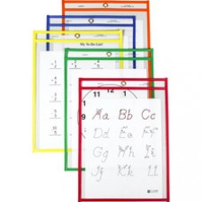 C-Line Reusable Dry Erase Pockets - Study Aid - Assorted Primary Colors, 9 x 12, 25/BX, 40620