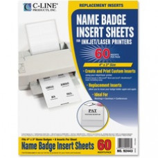 C-Line Replacement Name Badge Insert Sheets for Laser/Inkjet Printers - White, 6/Sheet, 4 x 3, 60/PK, 92443