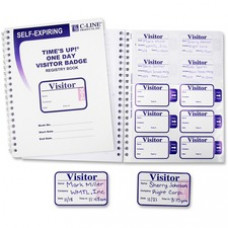 C-Line Time's Up! Self-Expiring Visitor Badges with Registry Log - One Day Badge, 3 x 2 Badge Size, 150 Badges and Log Book/BX, 97009