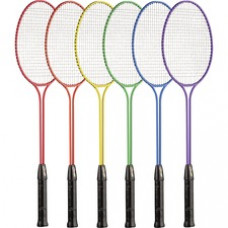 Champion Sports Tempered Steel Twin Shaft Badminton Racket Set - Red, Orange, Yellow, Green, Blue, Purple - Nylon, Leather, Tempered Steel