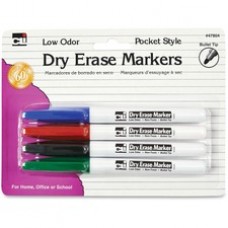 CLI Low Odor Dry Erase Markers - Fine Marker Point - Bullet Marker Point Style - Black, Blue, Red, Green - 4 / Pack