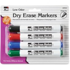 CLI Chisel Tip Dry Erase Markers - Chisel Marker Point Style - Black, Blue, Red, Green - 4 / Pack