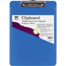 CLI Rubber Grip Plastic Clipboards - 8 1/2" x 11" - Low-profile - Plastic - Neon Blue - 1 Each