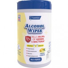 Pro Sanitize Multi-Purpose Alcohol Hand Wipes - Wipe - Lemon Scent - 80 / Canister - 1 / Each - White