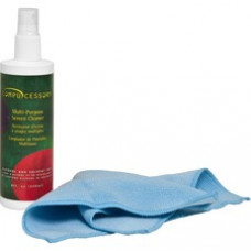 Compucessory LCD/Plasma Screen Cleaner with Cloth - For Display Screen - 8 fl oz - Alcohol-free - 1 Kit - Green