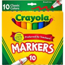 Crayola Classic Colors Broad Line Markers - Brown, Purple, Red, Orange, Yellow, Green, Black, Gray, Pink, Blue - 10 / Set