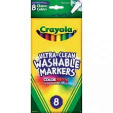 Crayola Thinline Washable Markers - Fine Marker Point - Red, Orange, Yellow, Green, Blue, Violet, Brown, Black Water Based Ink - 8 / Set