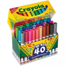 Crayola 40 Count Ultra-Clean Washable Broad Line Markers - Conical Marker Point Style - Assorted - 40 / Set