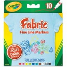 Crayola Bright Fabric Markers - Broad Marker Point - Black, Blue, Brown, White, Gray, Lime, Pink, Red, Teal, Yellow - 10 / Set