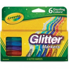 Crayola 6 Color Glitter Markers - Bullet Marker Point Style - Fire Flecks, Gold Dust, Violet Glitz, Emerald Zest, Blue Blazes, Silver Sparks - 6 / Set