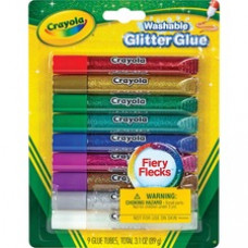 Crayola Washable Glitter Glue - Home Project, ClassRoom Project, Art, Decoration - 9 / Pack - Blue, Green, Jade Green, Natural, Silver, Gold, Multi, Red, Purple