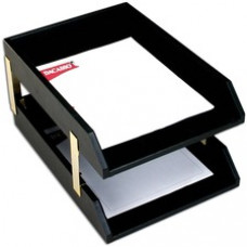 Dacasso Classic Leather Double Legal Trays - Desktop - Black - Top Grain Leather, Velveteen - 1 Each
