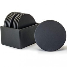 Dacasso Leather Round Coaster Set - Round - Black - Top Grain Leather - 1Each