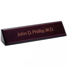 Dacasso Rosewood & Leather Nameplate - 1 Each - Leather, Rosewood - Burgundy