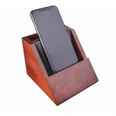 Dacasso Walnut & Leather Desktop Cell Phone Holder - Leather, Rubber, Rosewood - 1 Each - Walnut