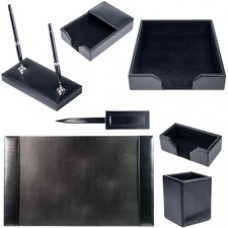 Dacasso Bonded Leather Desk Set - Leather, Velveteen - Black - 1 Each