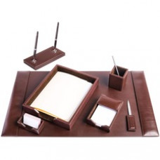 Dacasso Bonded Leather Desk Set - Leather, Velveteen - Dark Brown - 1 Each