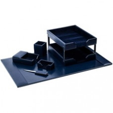 Dacasso Bonded Leather Desk Set - Leather, Velveteen - Navy Blue - 1 Each