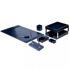 Dacasso Bonded Leather Desk Set - Leather, Velveteen - Navy Blue - 1 Each