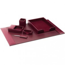 Dacasso Bonded Leather Desk Set - Leather, Velveteen - Burgundy - 1 Each